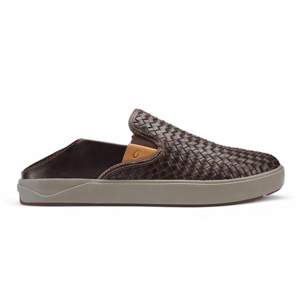 Olukai Men's Lae ahi Lauhala Slip On Shoe - Dark Wood US620-598